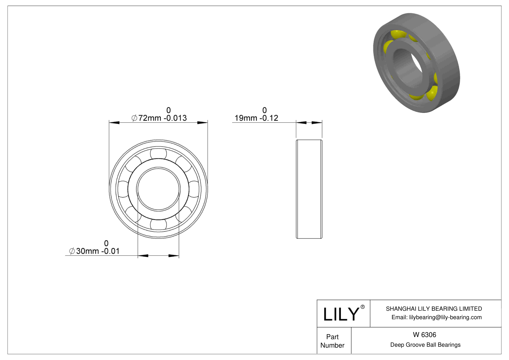 W 6306-2RS1/W64F Stainless Steel Deep Groove Ball Bearings cad drawing