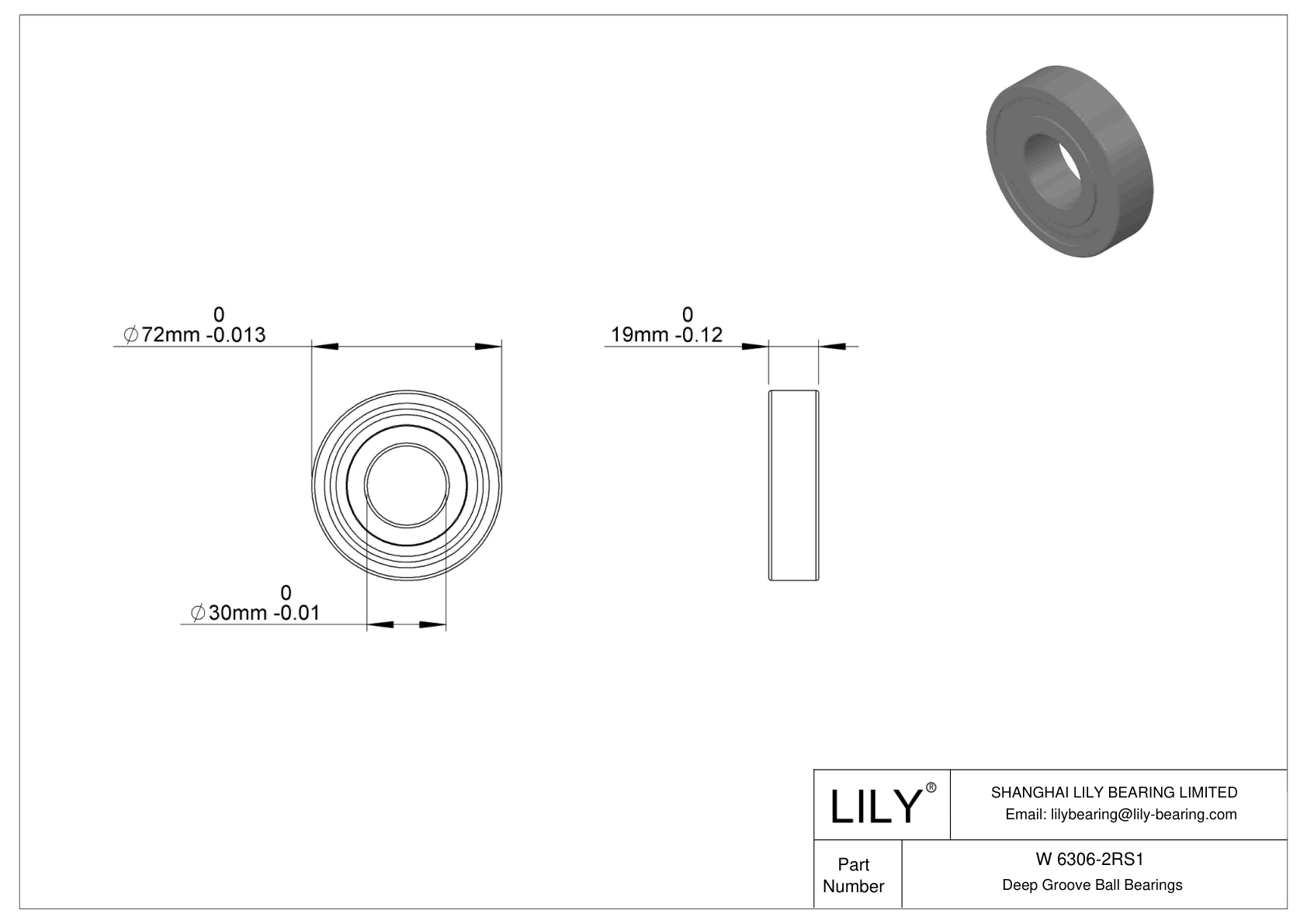 W 6306-2RS1 Rodamientos rígidos de bolas de acero inoxidable cad drawing