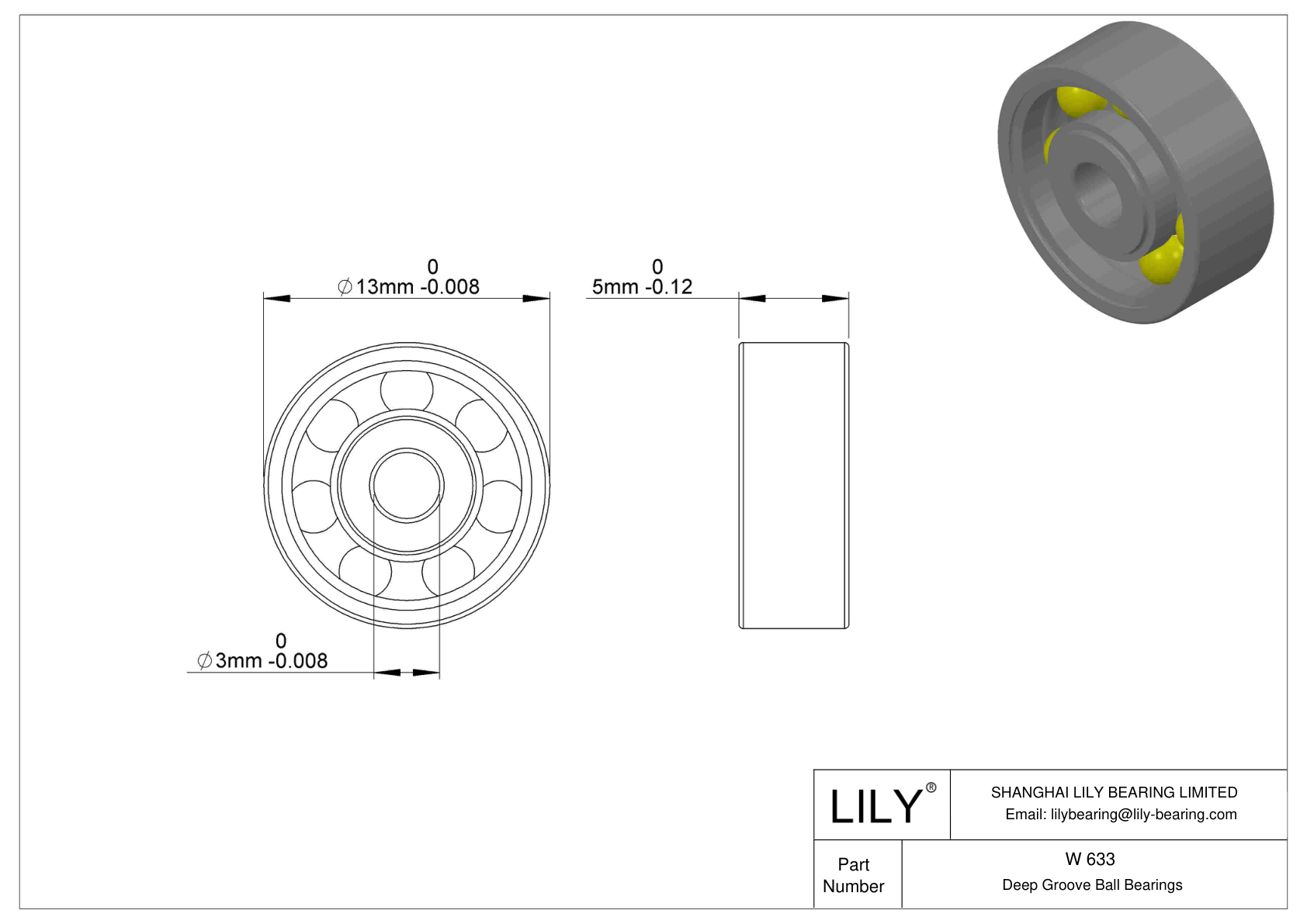 W 633 Stainless Steel Deep Groove Ball Bearings cad drawing