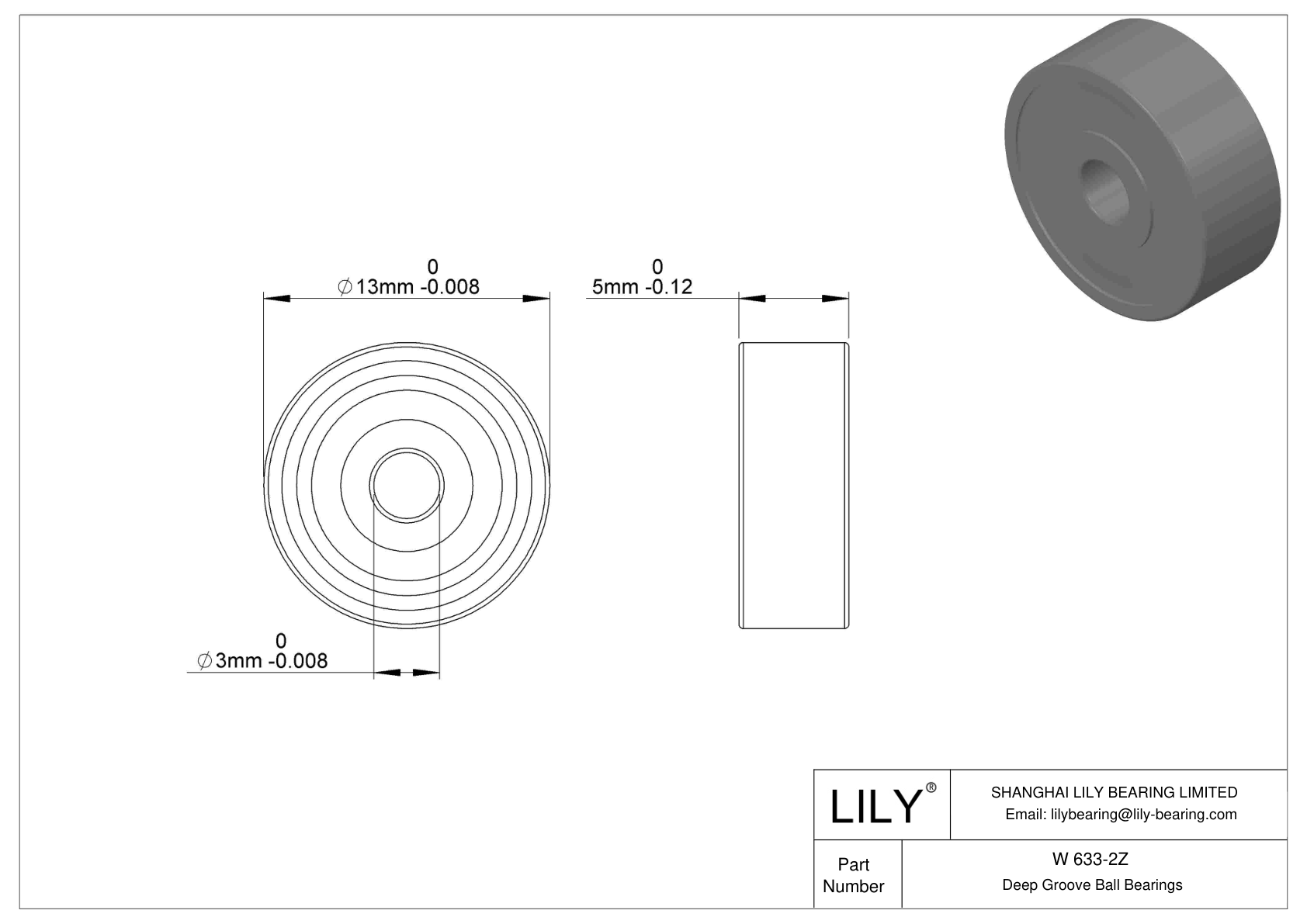 W 633-2Z Rodamientos rígidos de bolas de acero inoxidable cad drawing