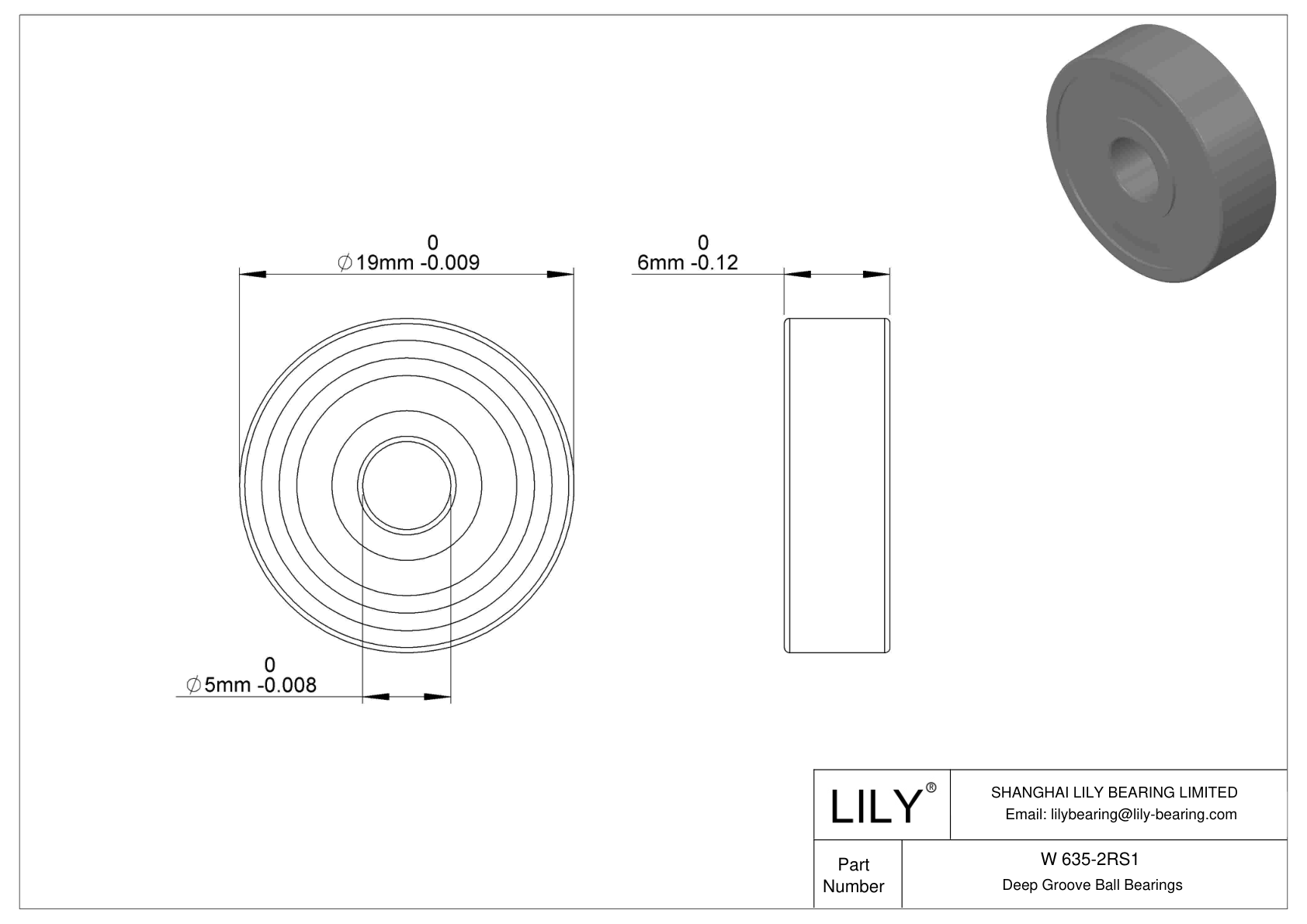 W 635-2RS1 Rodamientos rígidos de bolas de acero inoxidable cad drawing