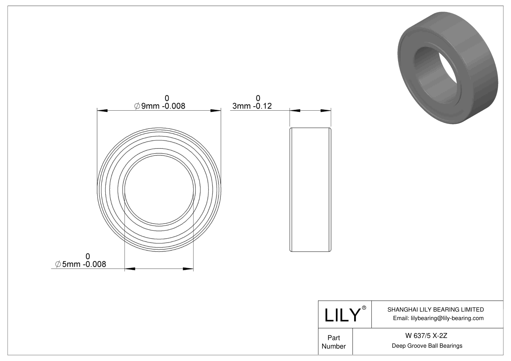 W 637/5 X-2Z Stainless Steel Deep Groove Ball Bearings cad drawing