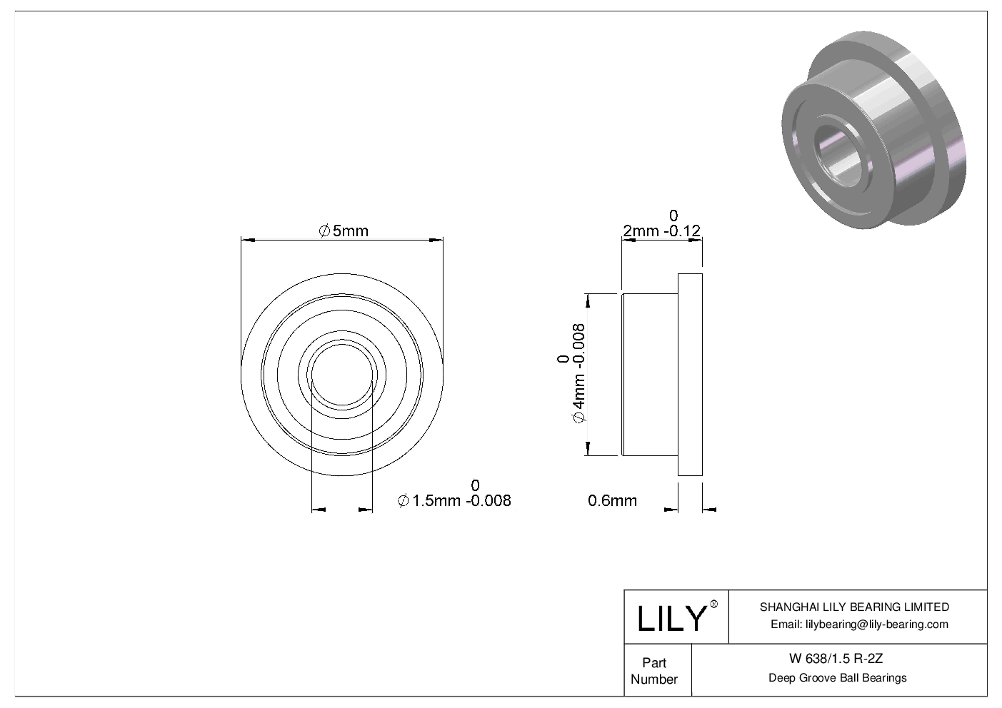 W 638/1.5 R-2Z Flanged Ball Bearings cad drawing