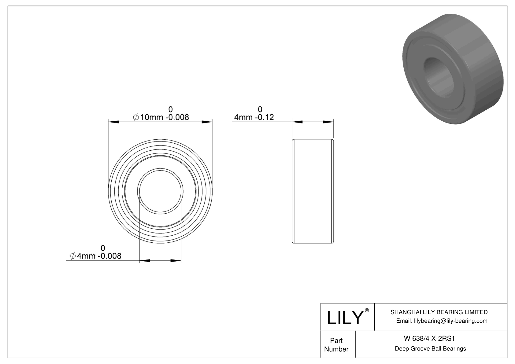 W 638/4 X-2RS1 Stainless Steel Deep Groove Ball Bearings cad drawing