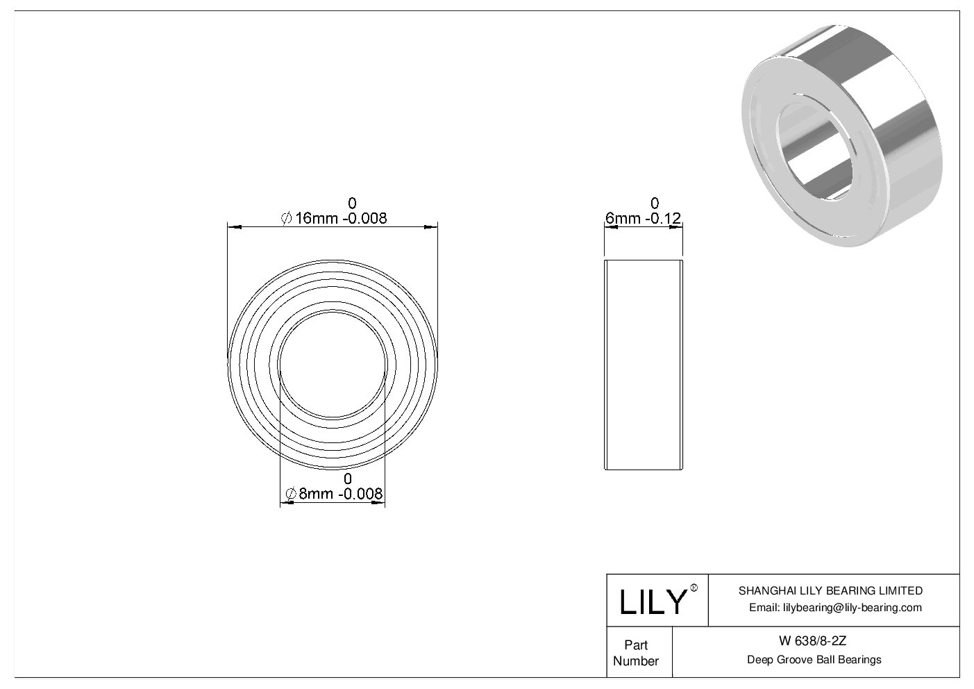 W 638/8-2Z Stainless Steel Deep Groove Ball Bearings cad drawing