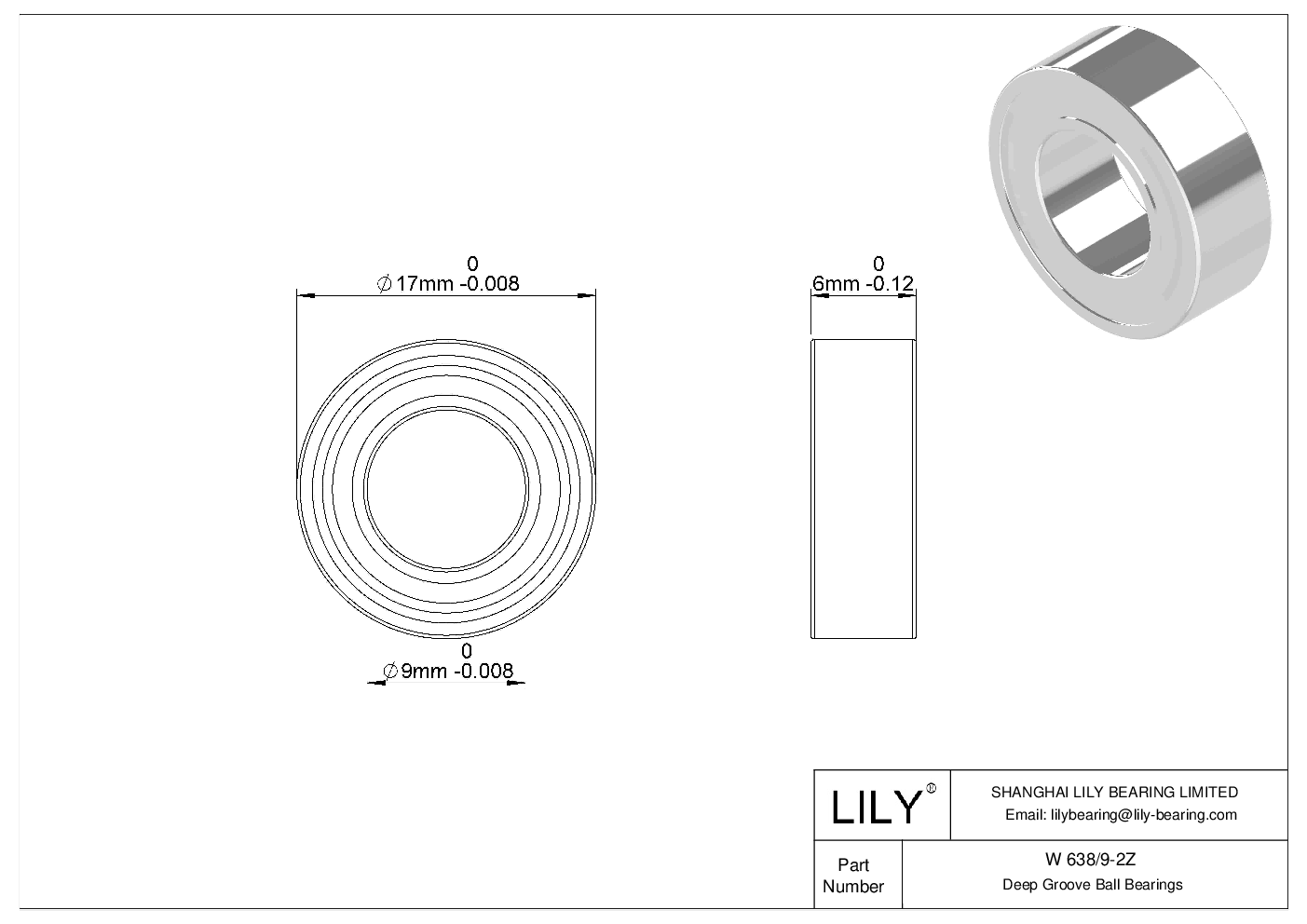 W 638/9-2Z Stainless Steel Deep Groove Ball Bearings cad drawing