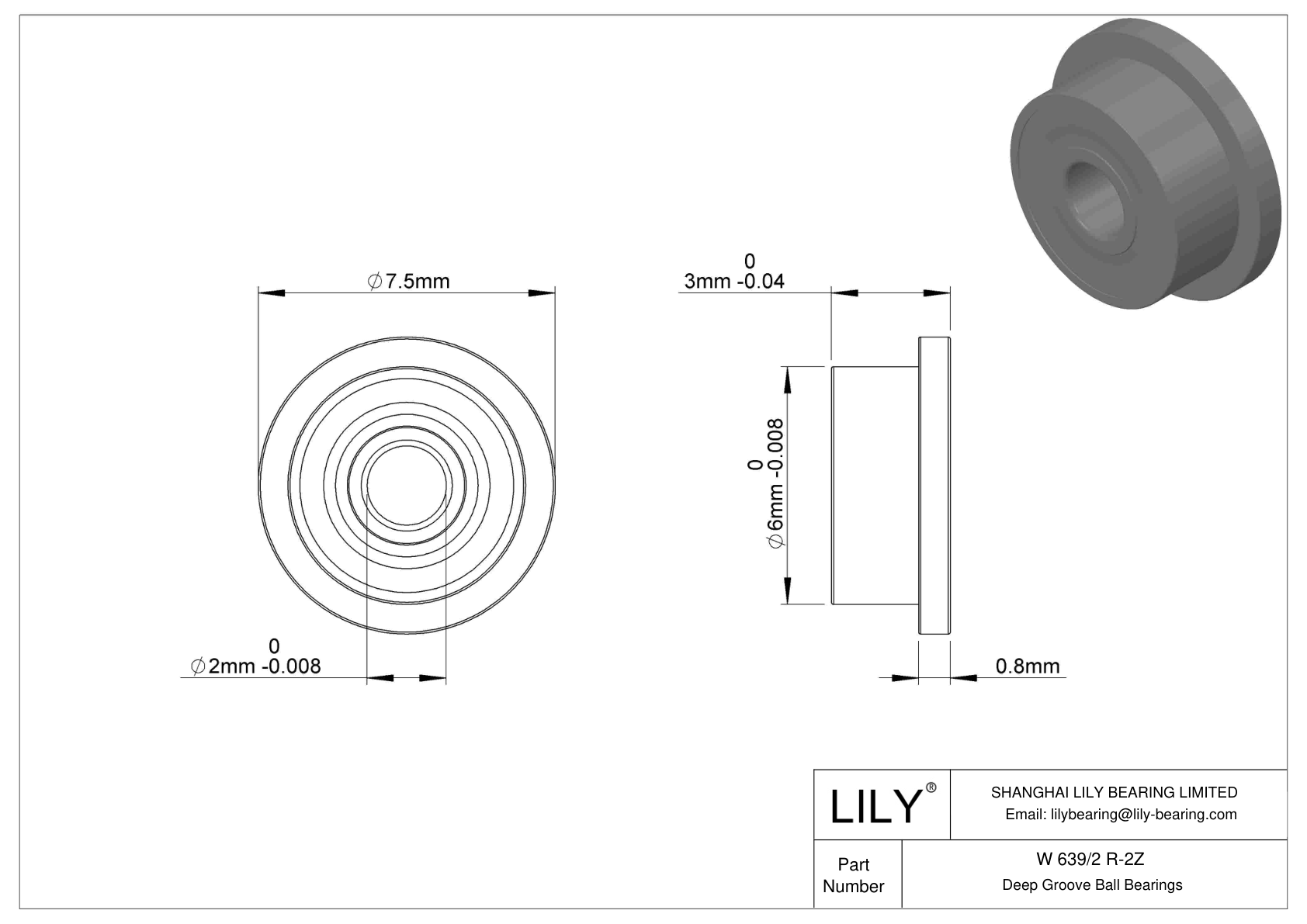 W 639/2 R-2Z Flanged Ball Bearings cad drawing