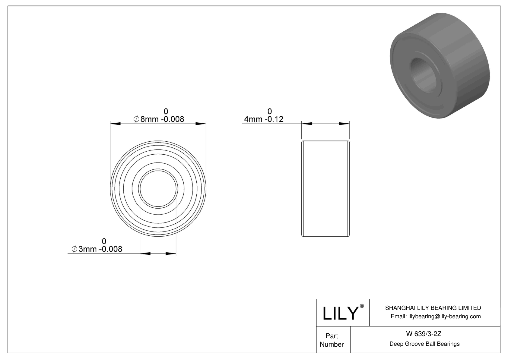 W 639/3-2Z Stainless Steel Deep Groove Ball Bearings cad drawing