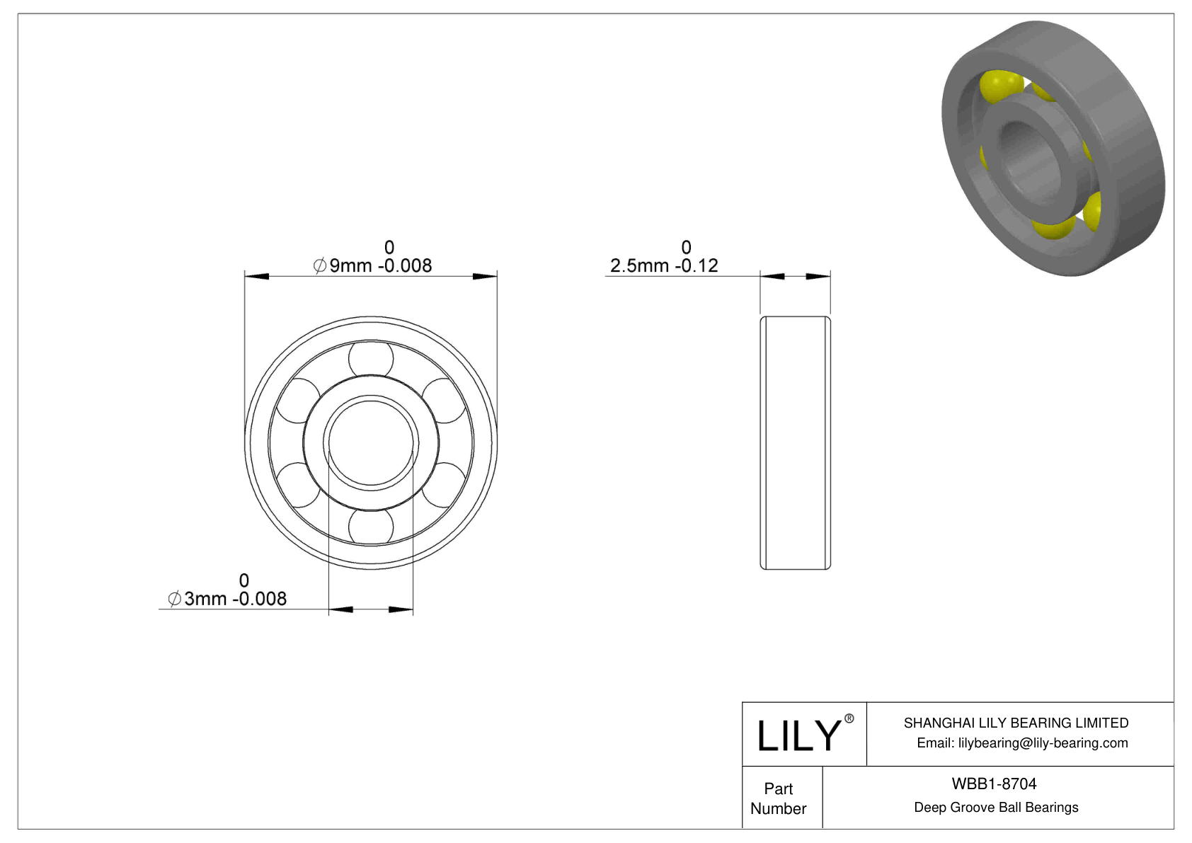 WBB1-8704 Stainless Steel Deep Groove Ball Bearings cad drawing