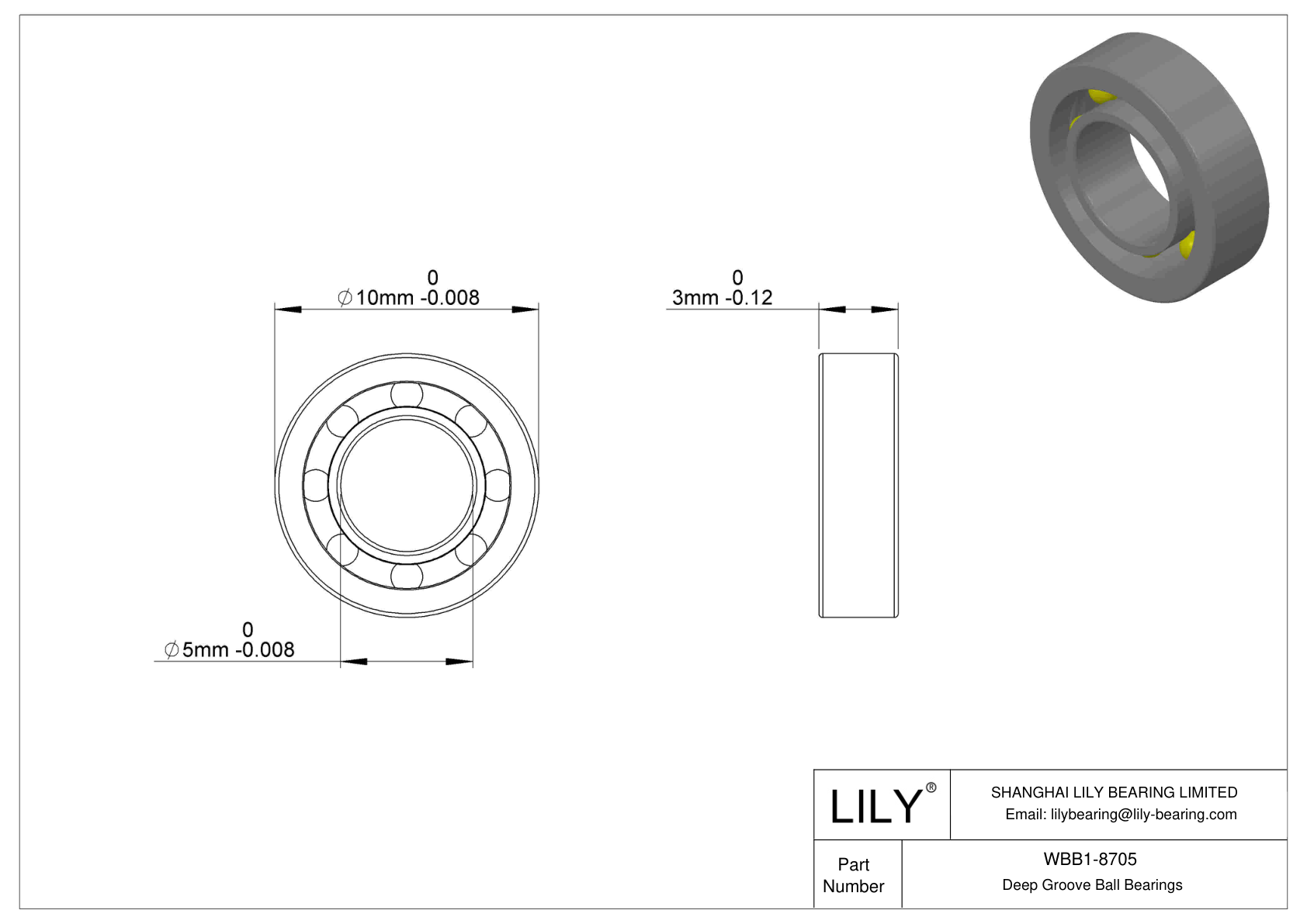 WBB1-8705 Rodamientos rígidos de bolas de acero inoxidable cad drawing