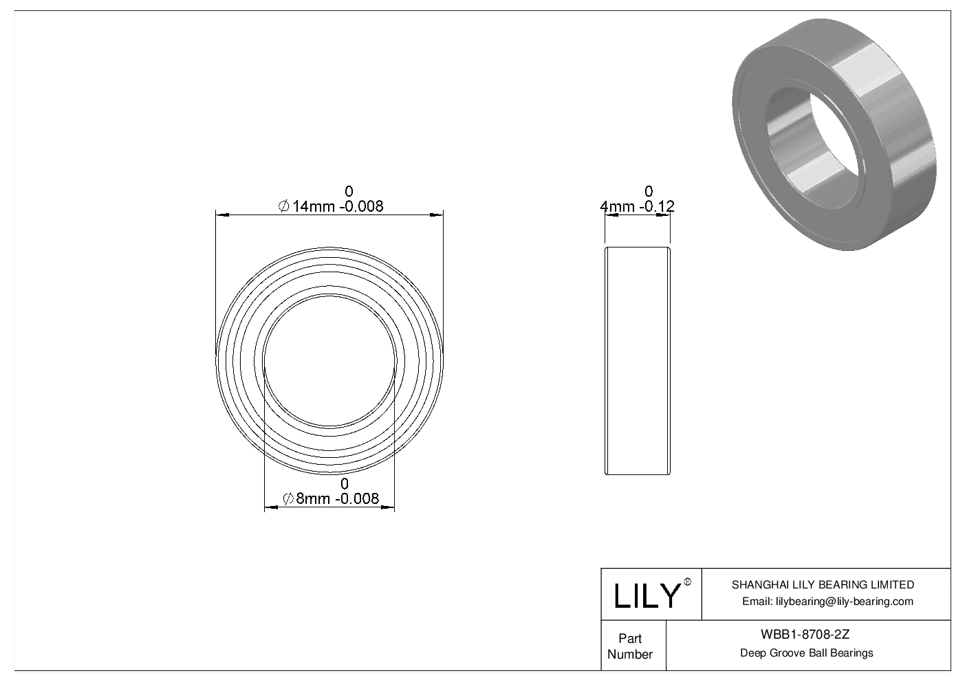 WBB1-8708-2Z Rodamientos rígidos de bolas de acero inoxidable cad drawing