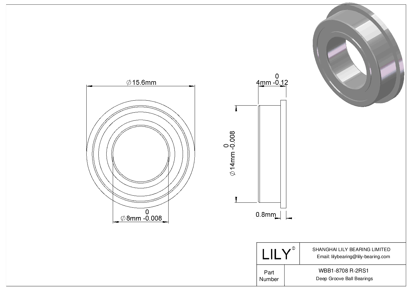 WBB1-8708 R-2RS1 Rodamientos de bolas con pestaña cad drawing