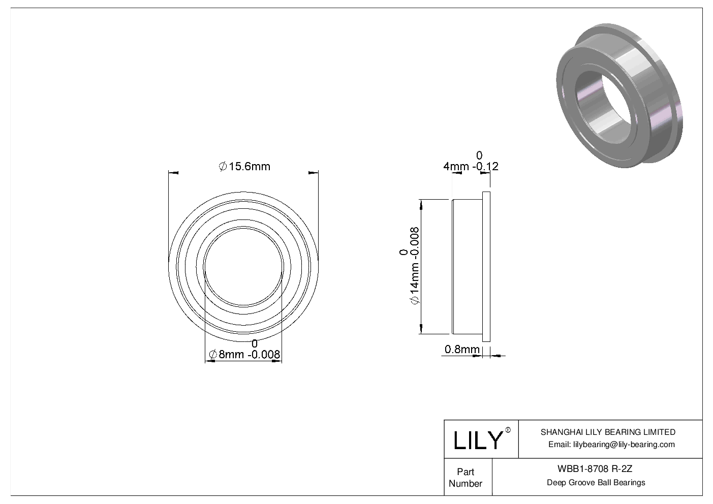 WBB1-8708 R-2Z Rodamientos de bolas con pestaña cad drawing