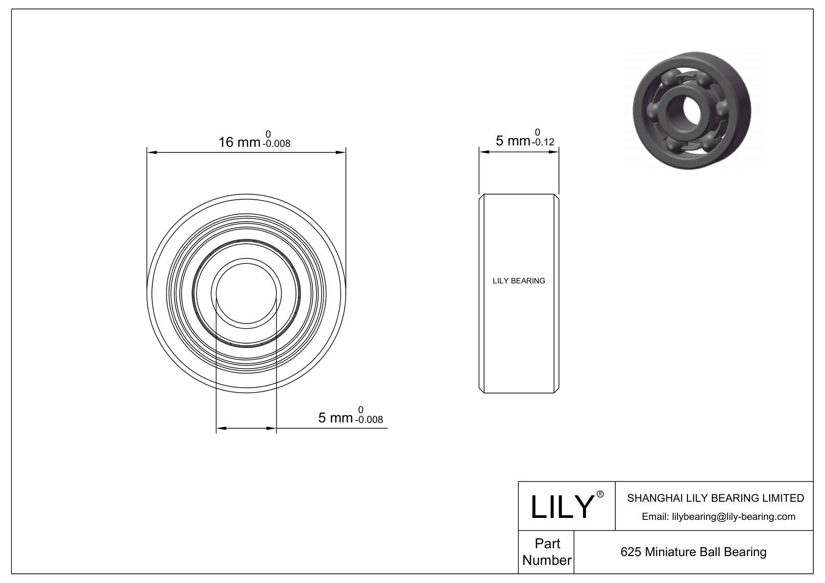 LILY-PU62525-9C1L8M6 Polyurethane Coated Bearing With Screw cad drawing