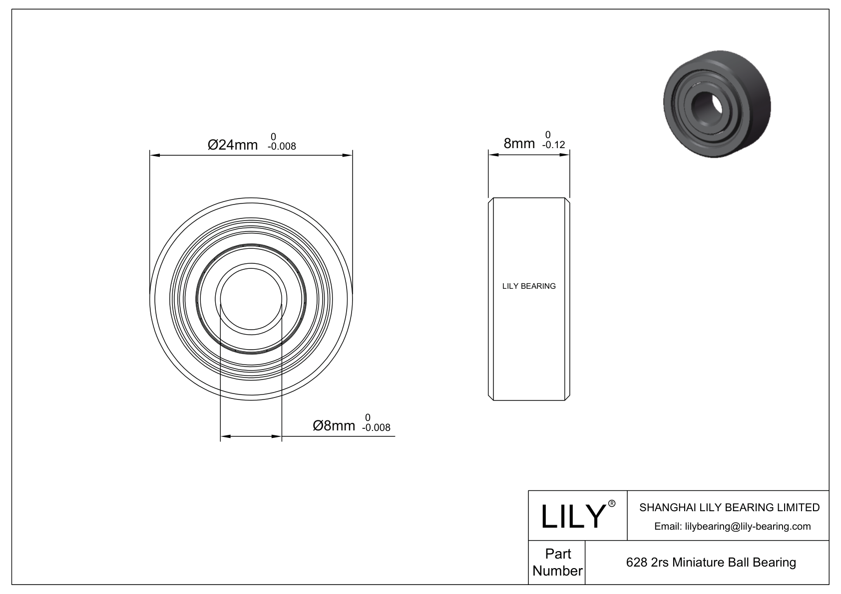 LILY-PU62845-8 Polyurethane Coated Bearing cad drawing