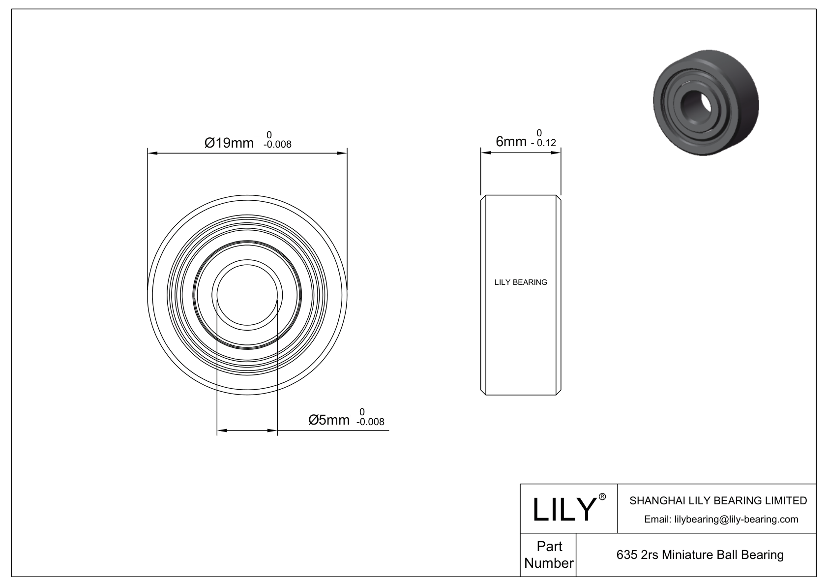 635 2RS Rodamientos miniatura extra cad drawing