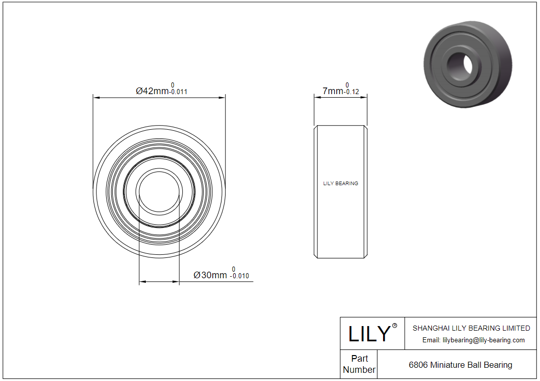 61806C Hybrid Ceramic Deep Groove Ball Bearings cad drawing