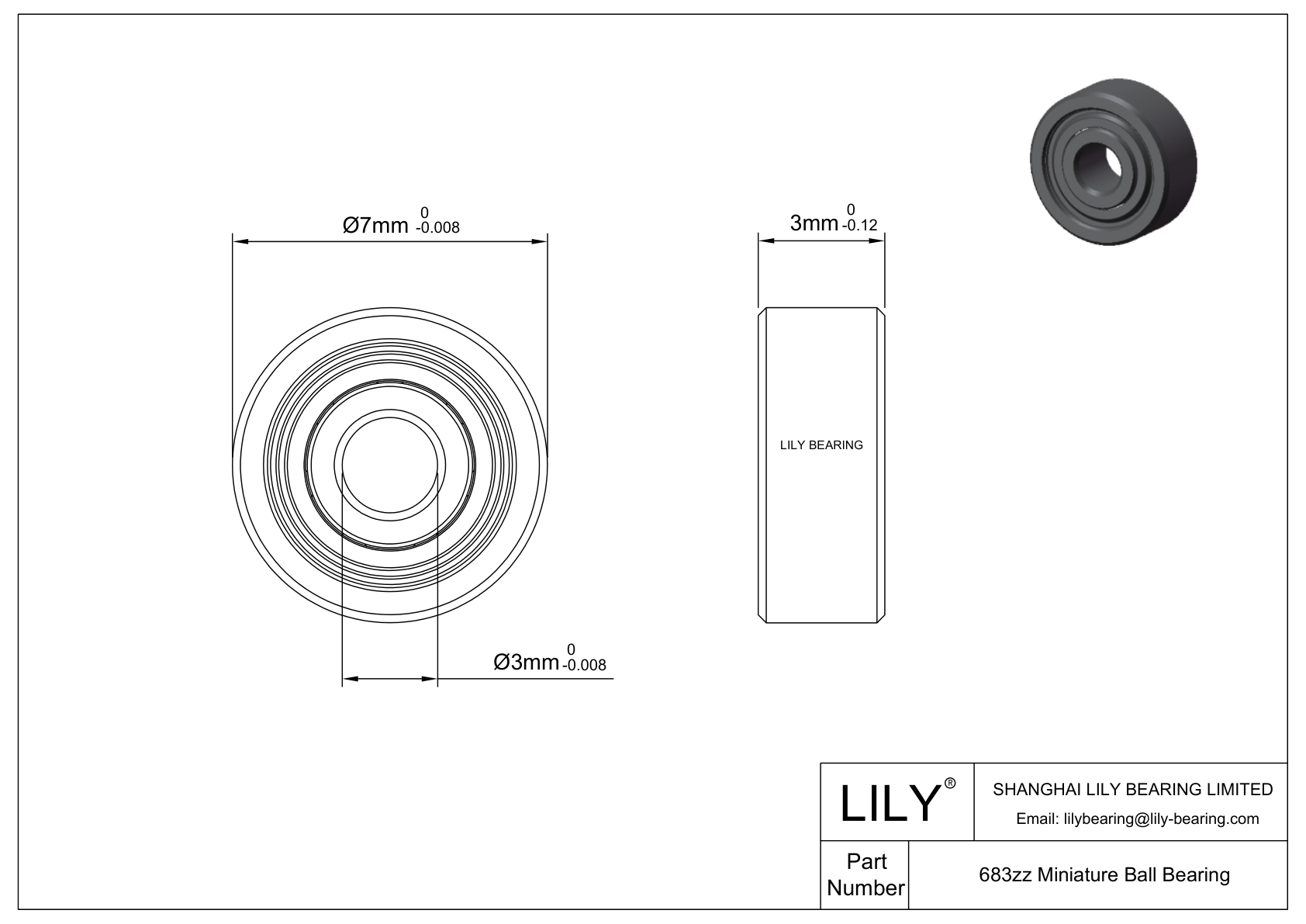 LILY-PU68312-3 Polyurethane Coated Bearing cad drawing