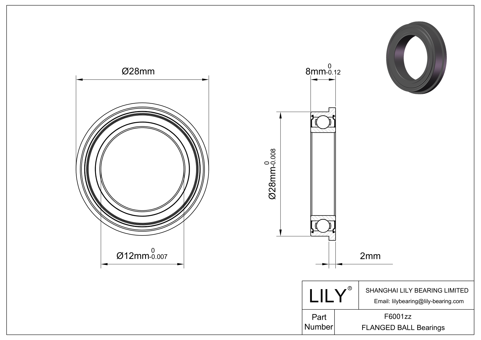 F6001zz Standard Flanged Ball Bearings cad drawing