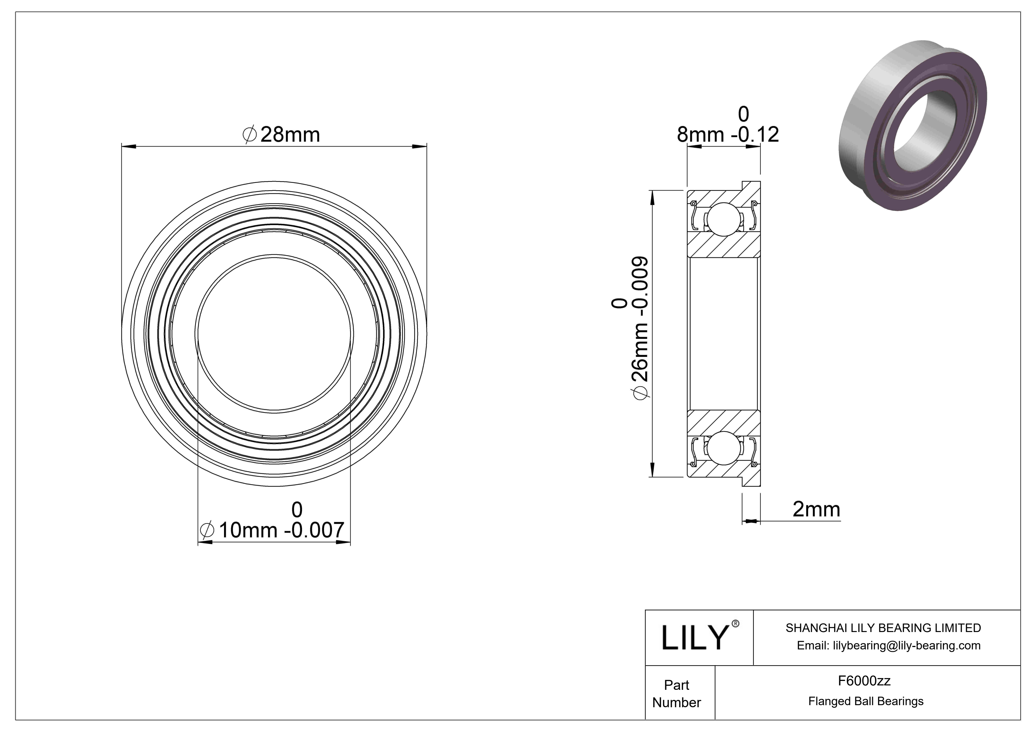 F6000zz Rodamientos de bolas con brida estándar cad drawing