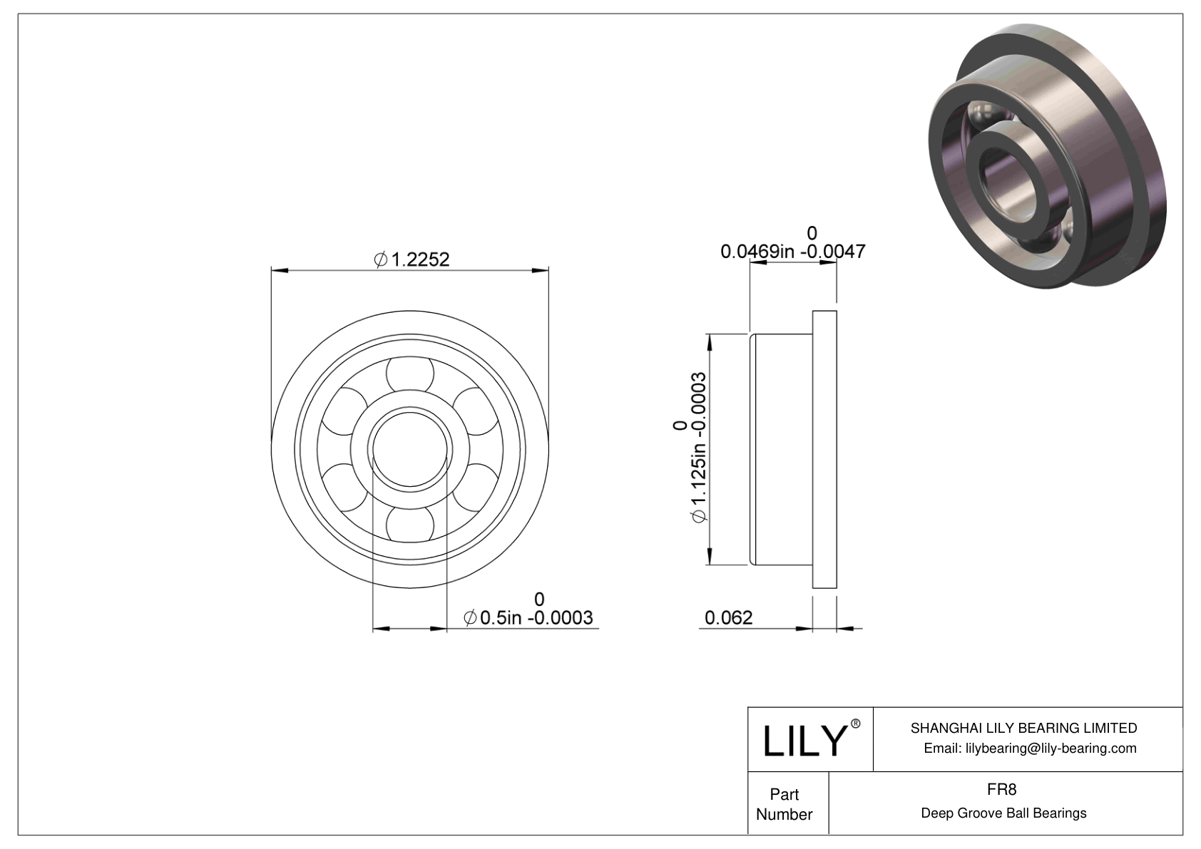 FR8 Flanged Inch Series Bearings cad drawing