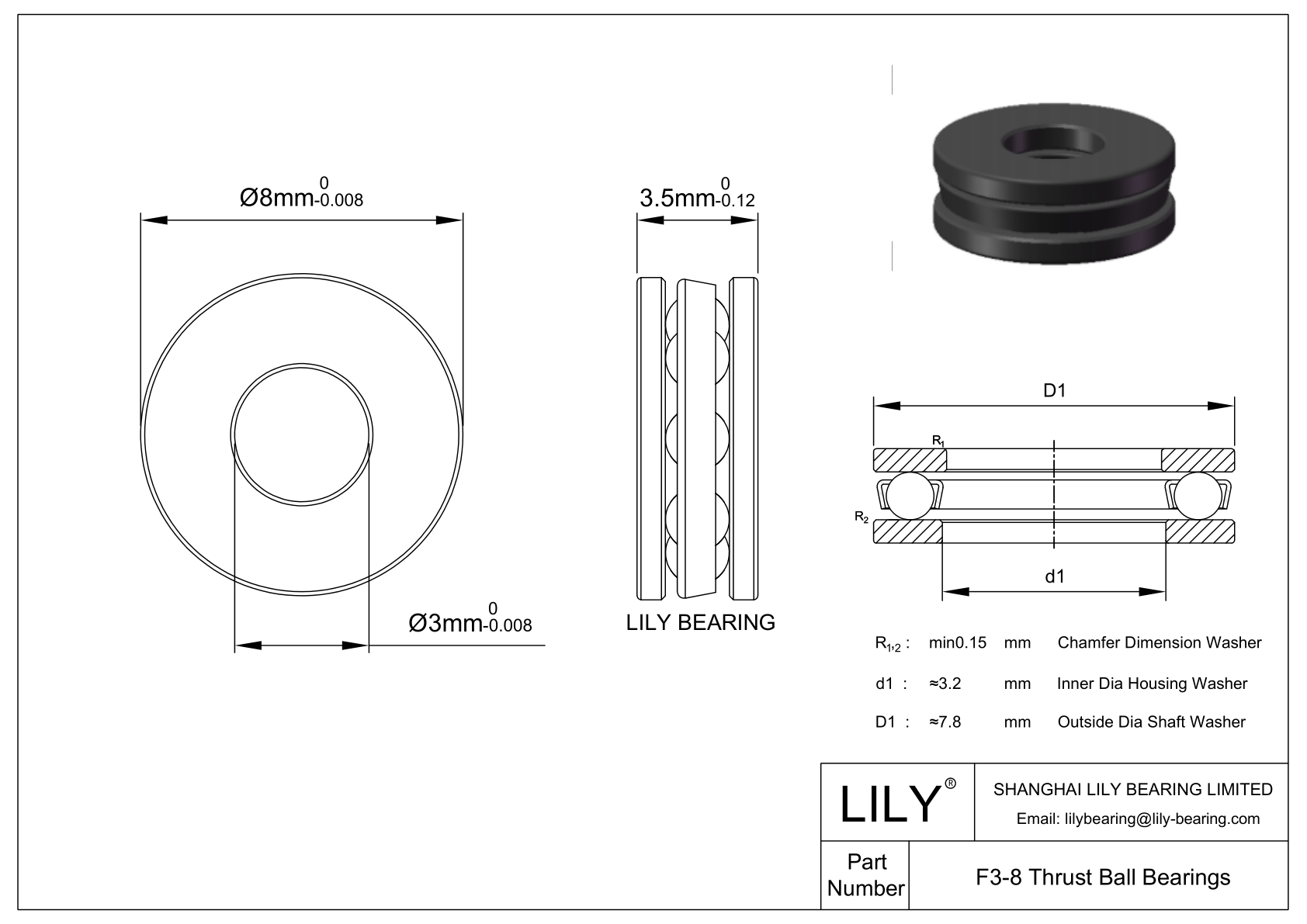 DDT-830 Miniature Thrust Bearings cad drawing