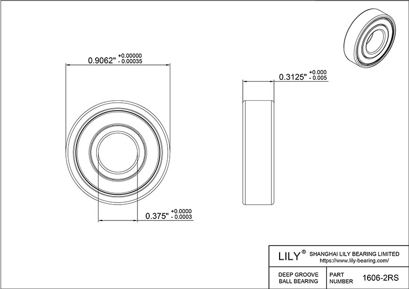 S304-1606 2rs AISI304 Stainless Steel Ball Bearings cad drawing