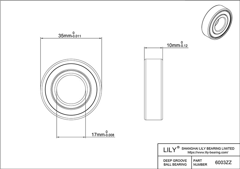 S304-6003zz AISI304 Stainless Steel Ball Bearings cad drawing