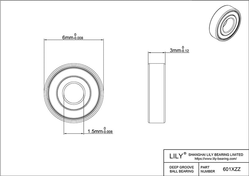 S304-601xzz AISI304 Stainless Steel Ball Bearings cad drawing
