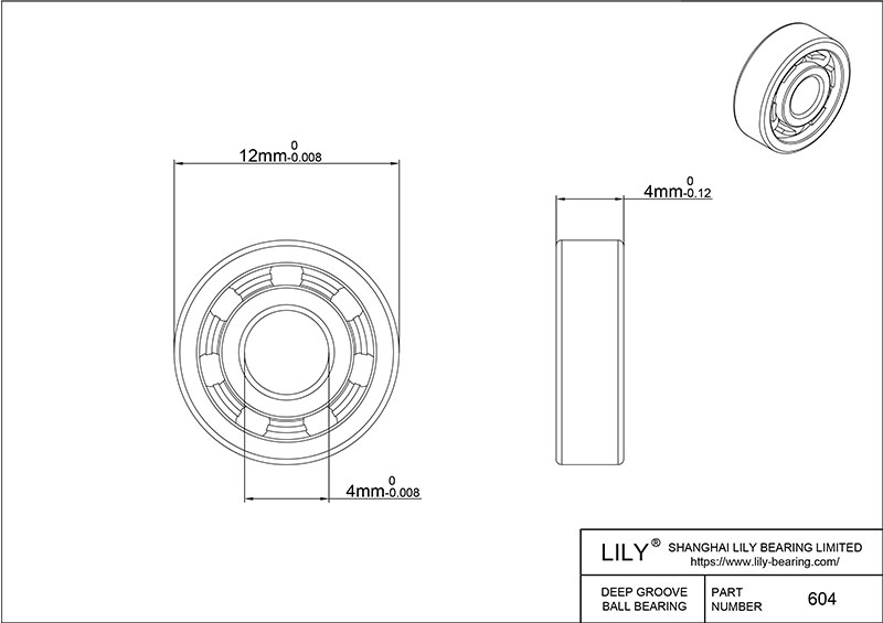 S304-604 AISI304 Stainless Steel Ball Bearings cad drawing