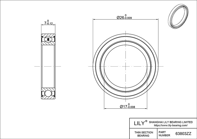 S304-63803zz AISI304 Stainless Steel Ball Bearings cad drawing