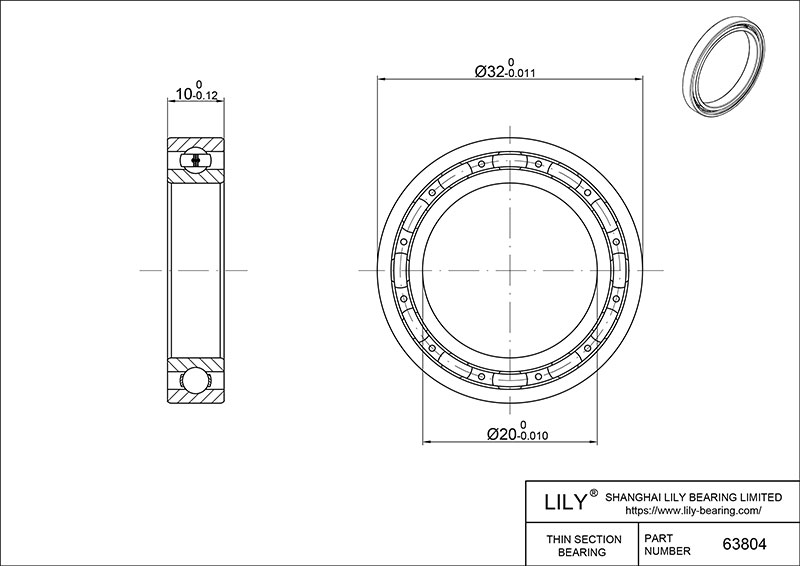 S304-63804 AISI304 Stainless Steel Ball Bearings cad drawing