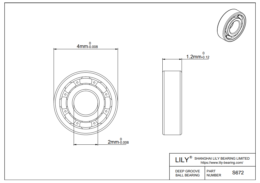 S304-672 AISI304 不锈钢球轴承 cad drawing