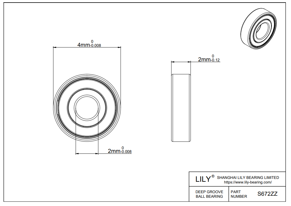 S304-672zz AISI304 Stainless Steel Ball Bearings cad drawing