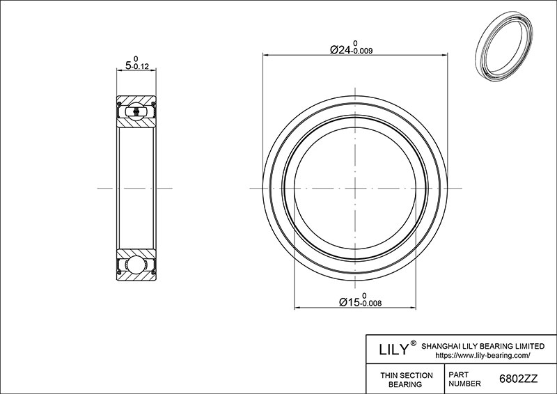 S304-6802zz AISI304 Stainless Steel Ball Bearings cad drawing