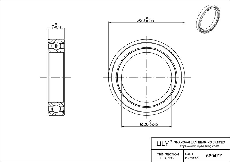 S304-6804zz AISI304 Stainless Steel Ball Bearings cad drawing