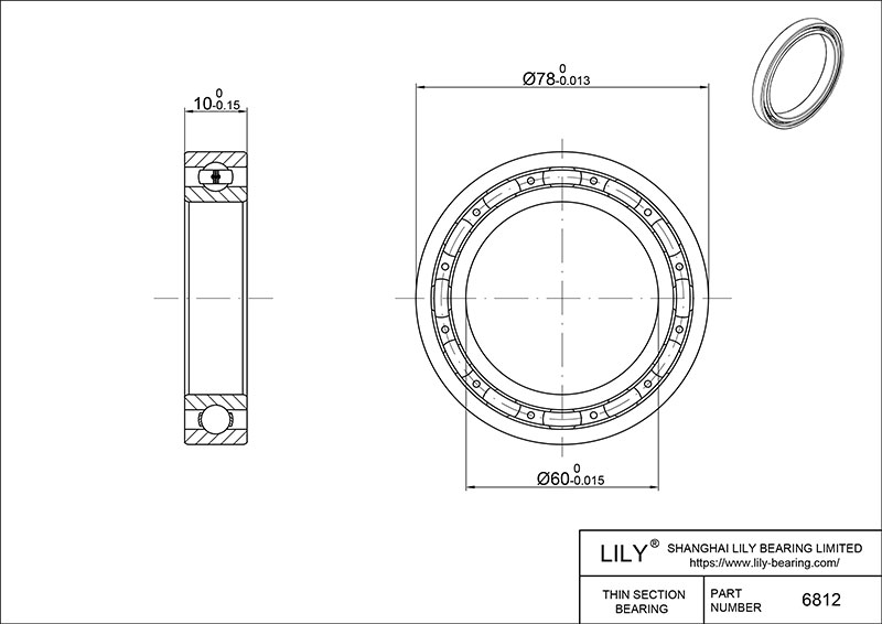 S304-6812 AISI304 Stainless Steel Ball Bearings cad drawing