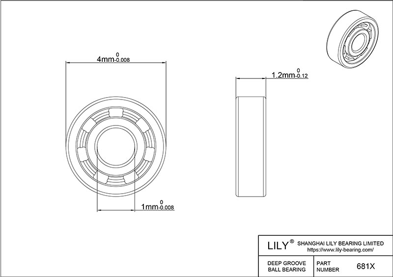 S304-681x AISI304 Stainless Steel Ball Bearings cad drawing