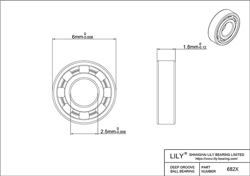 S304-682x AISI304 Stainless Steel Ball Bearings cad drawing