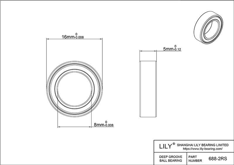 S304-688 2rs AISI304 Stainless Steel Ball Bearings cad drawing