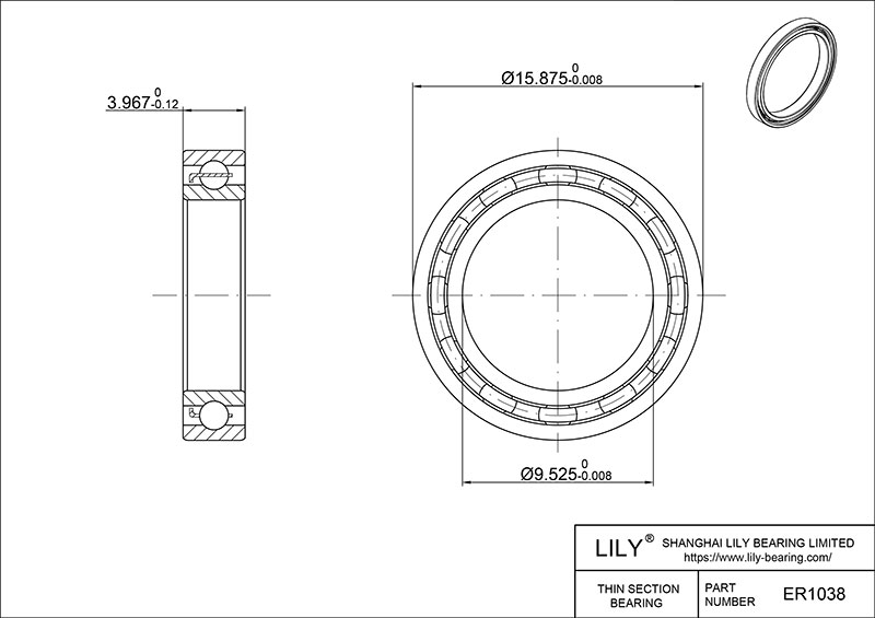 S304-ER1038 AISI304 Stainless Steel Ball Bearings cad drawing