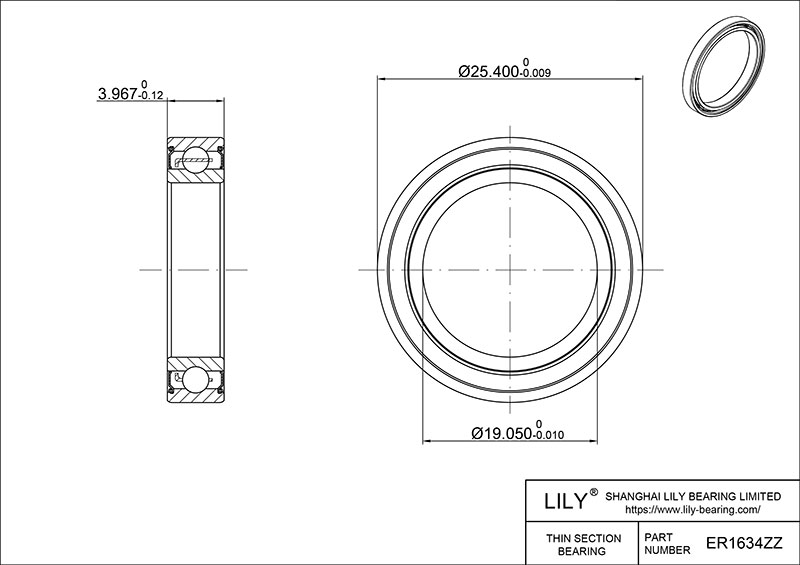 S304-ER1634 ZZ AISI304 Stainless Steel Ball Bearings cad drawing