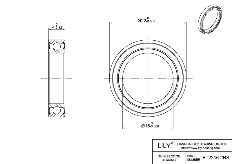 S304-ET2216 2RS AISI304 Stainless Steel Ball Bearings cad drawing