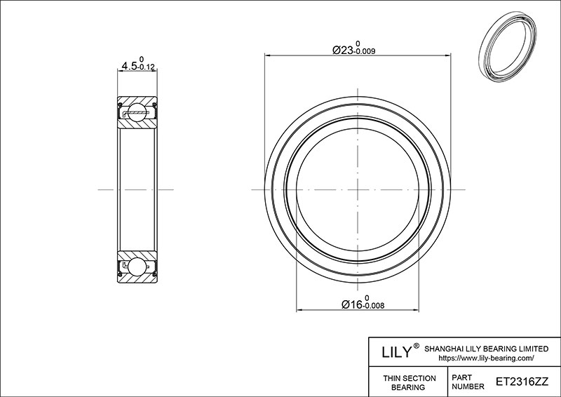 S304-ET2316 ZZ AISI304 Stainless Steel Ball Bearings cad drawing