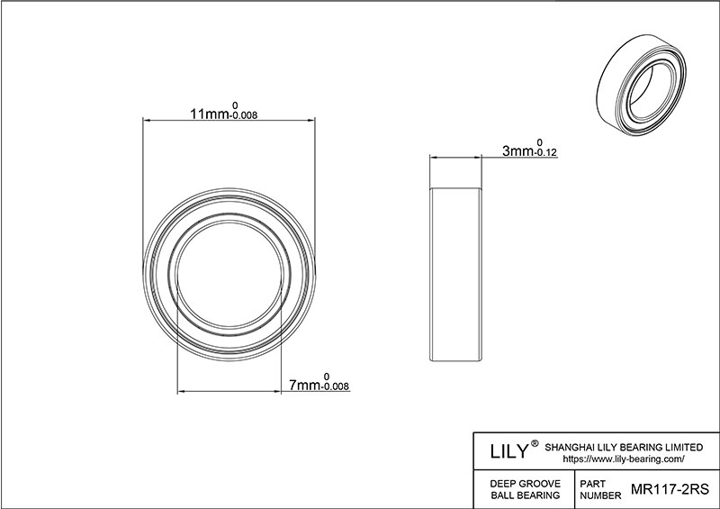 S304-MR117 2rs AISI304 Stainless Steel Ball Bearings cad drawing