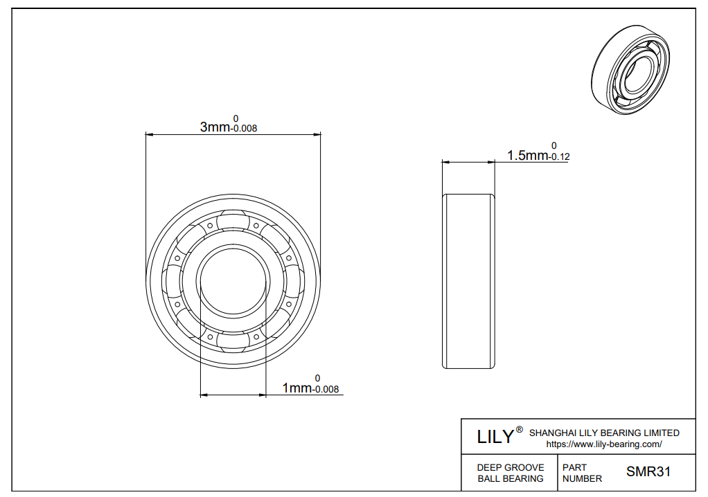 S304-MR31 AISI304 Stainless Steel Ball Bearings cad drawing