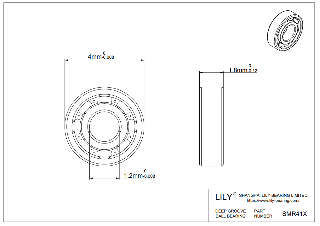 S304-MR41x AISI304 Stainless Steel Ball Bearings cad drawing