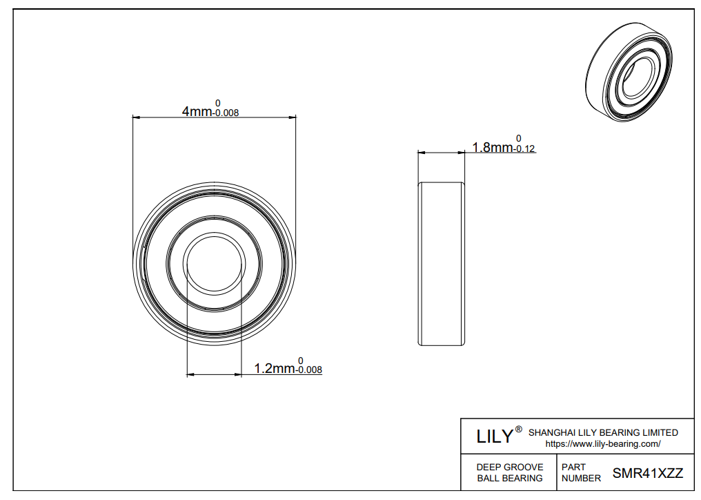 S304-MR41xzz AISI304 Stainless Steel Ball Bearings cad drawing