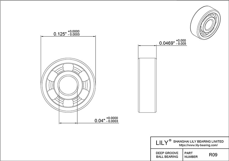 S304-R09 AISI304 Stainless Steel Ball Bearings cad drawing