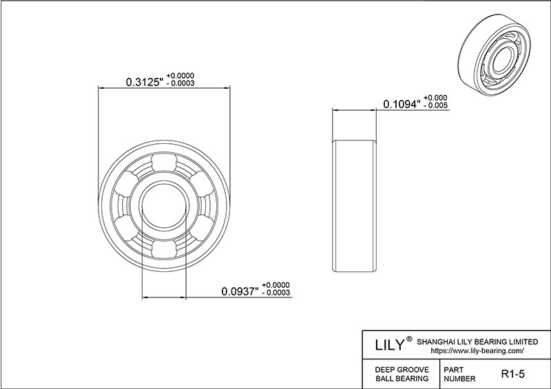 S304-R1-5 AISI304 Stainless Steel Ball Bearings cad drawing